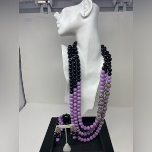 Elegant Black and Purple Beaded Necklace Set